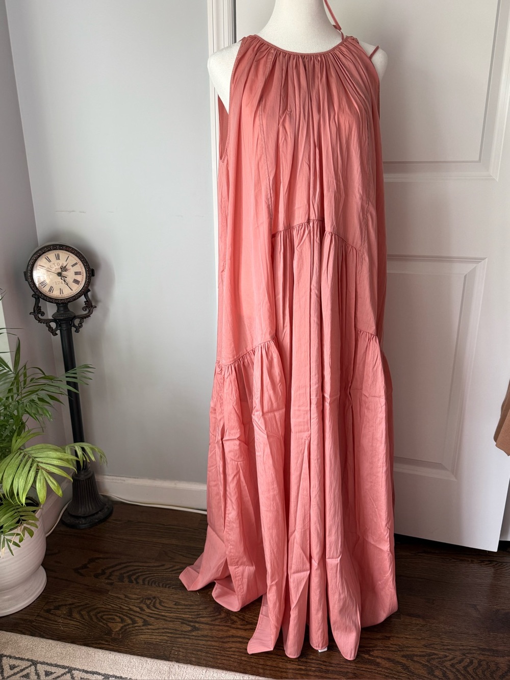 Women's Maxi Dress - Coral Pink Halter Maxi Dress - Picture 1 of 14